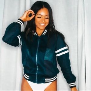 Navy blue Mesh bomber jacket